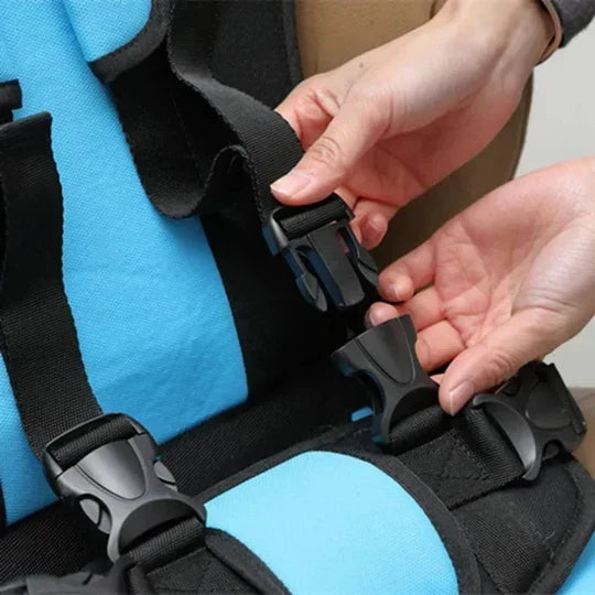 Grey foldable car booster seat for kids, detail
