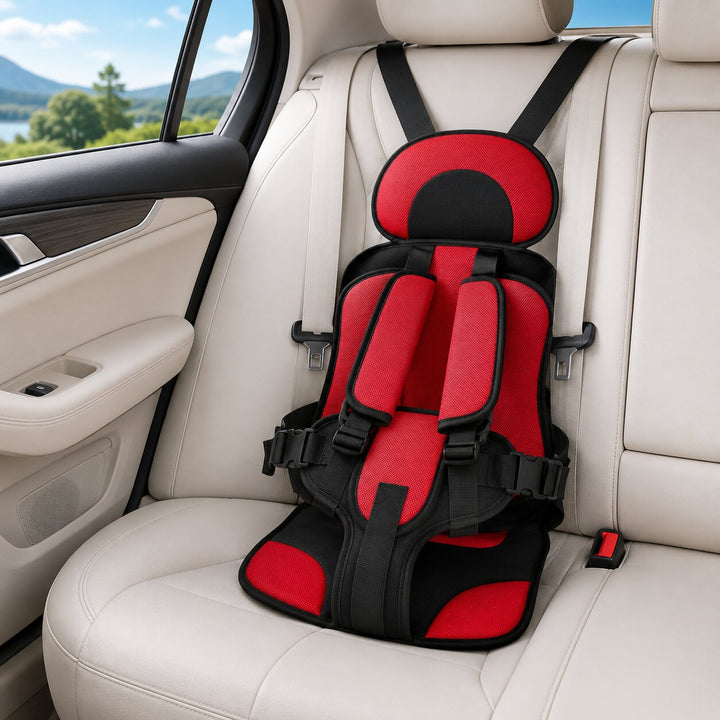 Grey foldable car booster seat for kids, another view