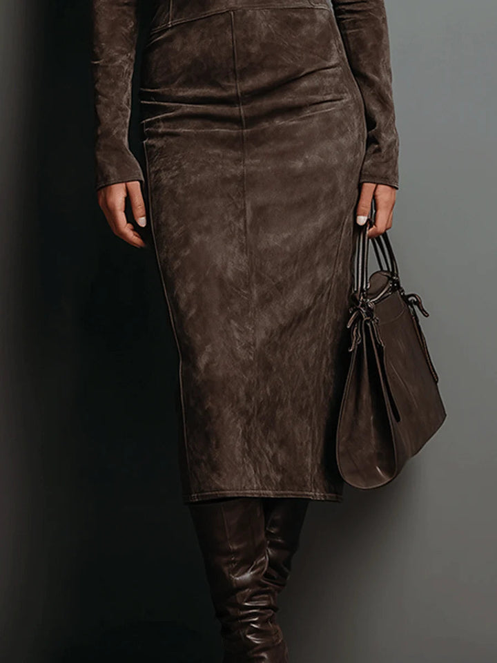 Figure-Hugging Midi Dress With High Neck - Peggy