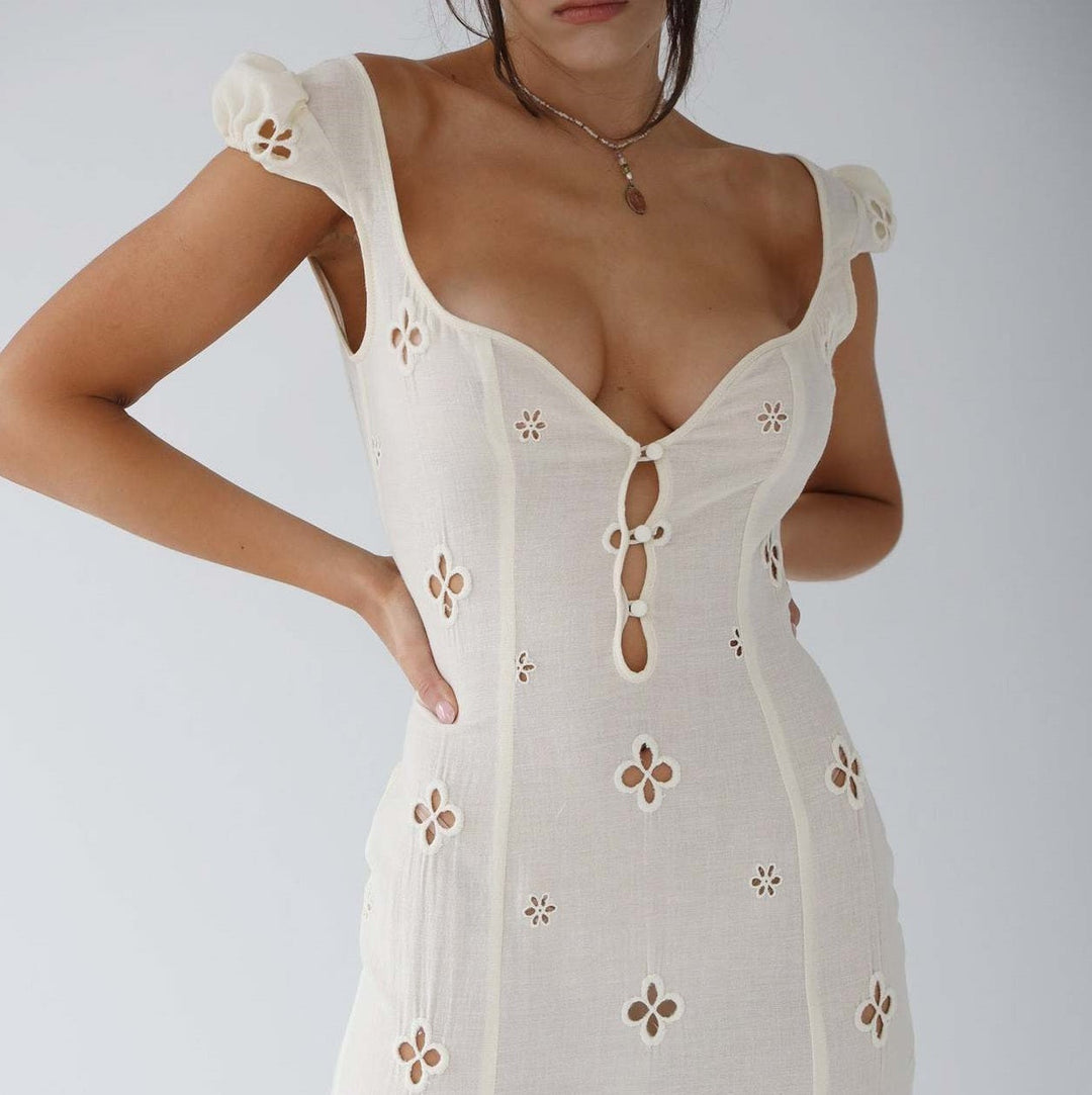 Fitted White Midi Dress - Krystal