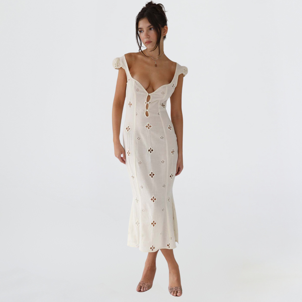 Fitted White Midi Dress - Krystal