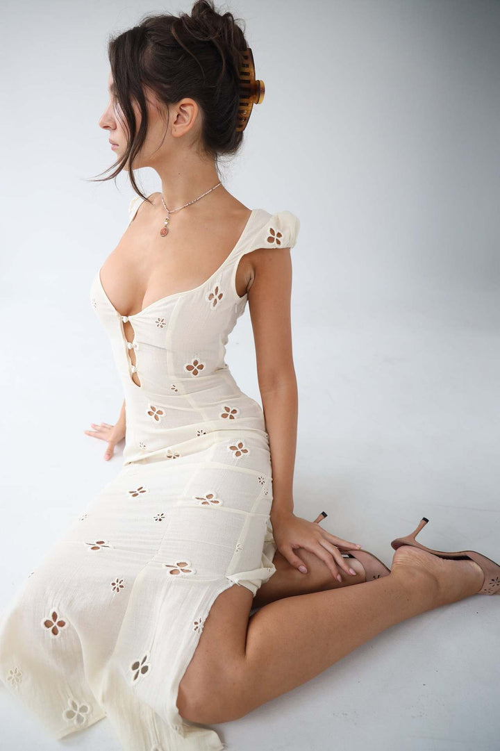 Fitted White Midi Dress - Krystal