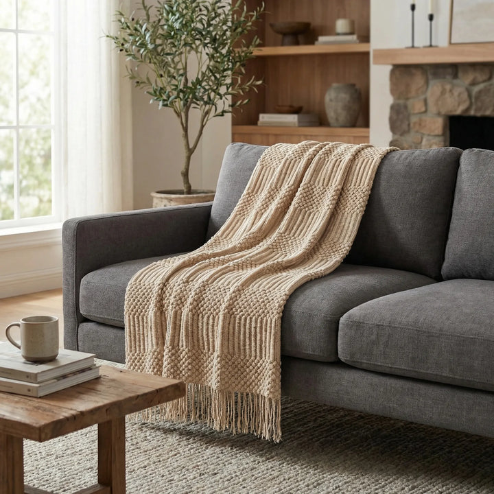 Gebreide Bankdeken In Scandinavische Stijl - Cozydrift