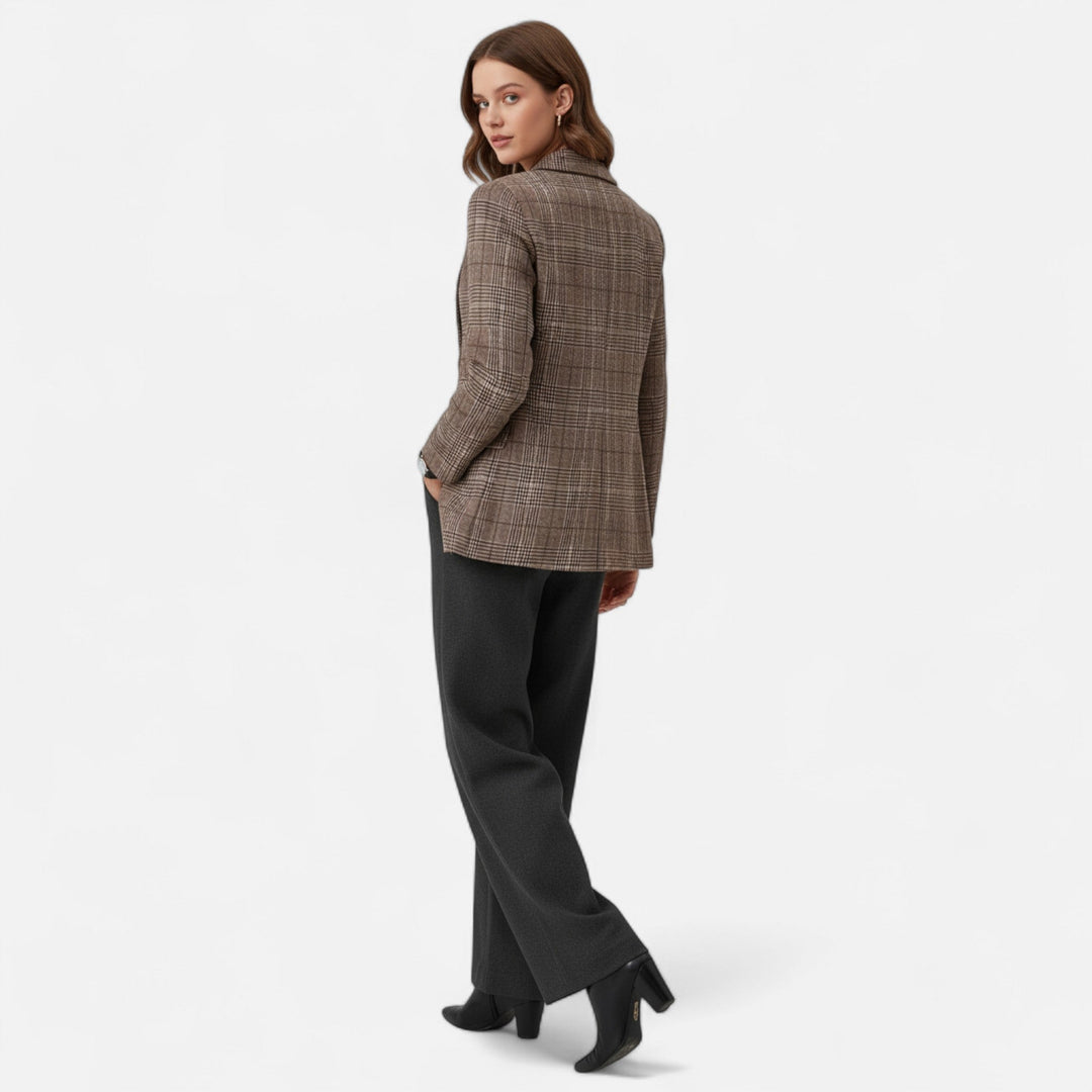 Brown checked blazer, another view.