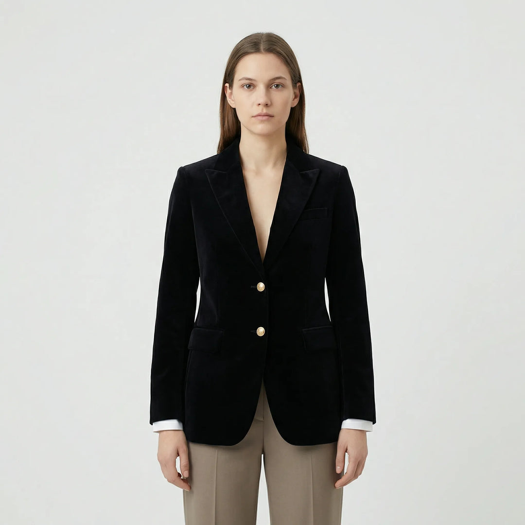 Getailleerde Fluwelen Blazer Met Gouden Knopen - Tamara