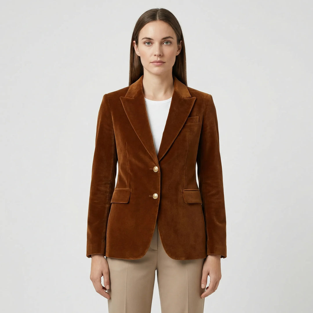 Getailleerde Fluwelen Blazer Met Gouden Knopen - Tamara