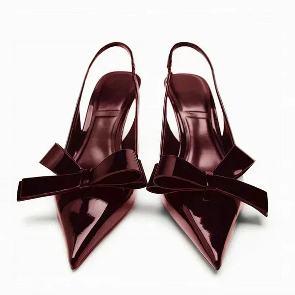 Glossy Pointed Slingback Heels - Lynn