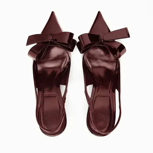 Glossy Pointed Slingback Heels - Lynn