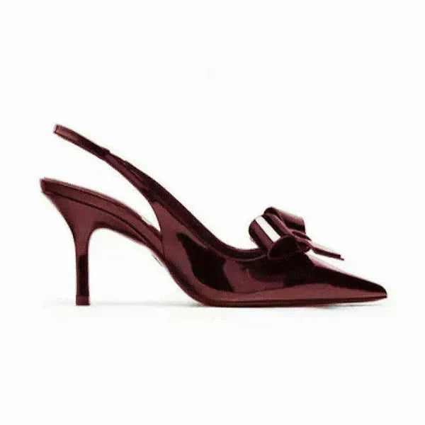 Glossy Pointed Slingback Heels - Lynn