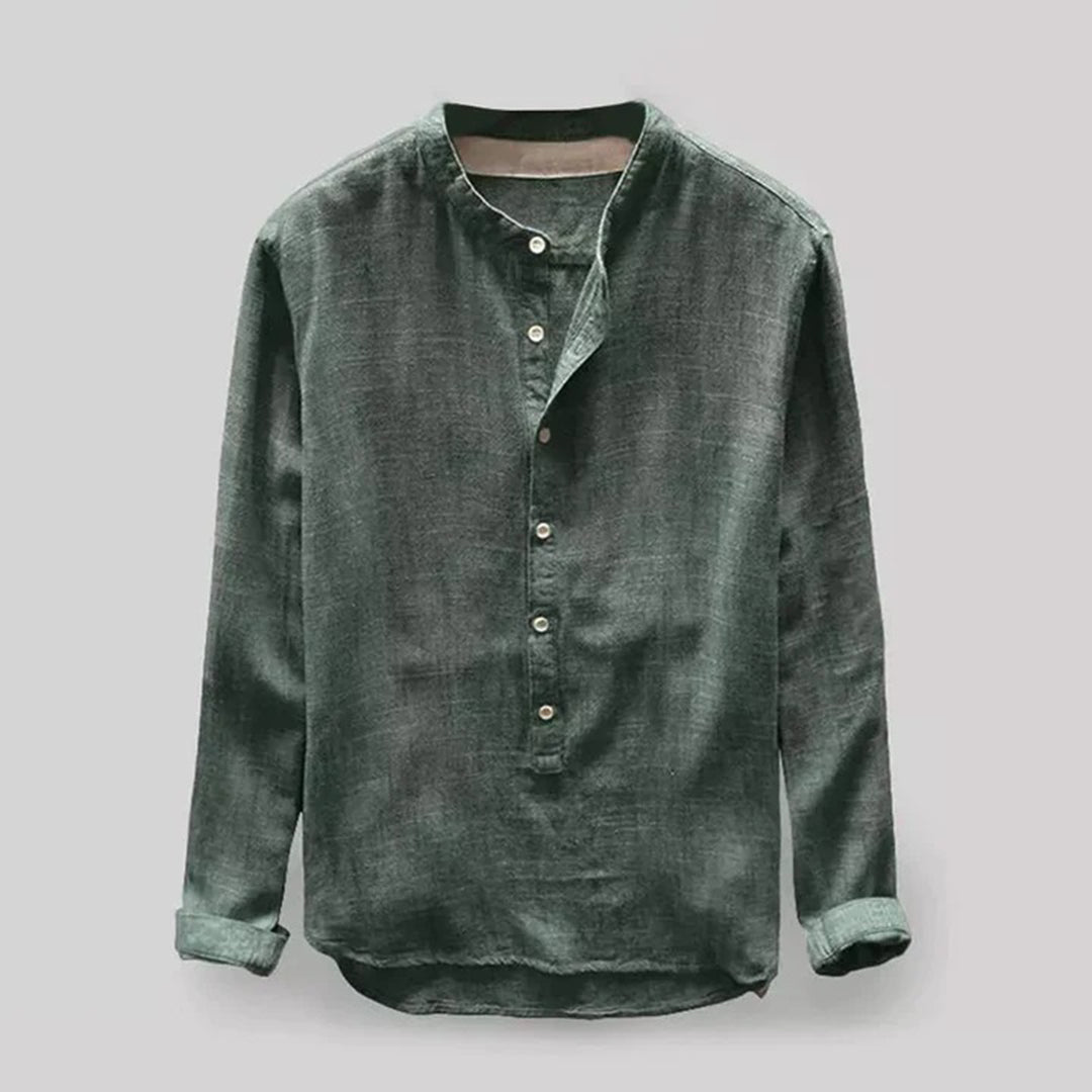 Linen Men's Shirt with Mandarin Collar and Long Sleeves – Elian