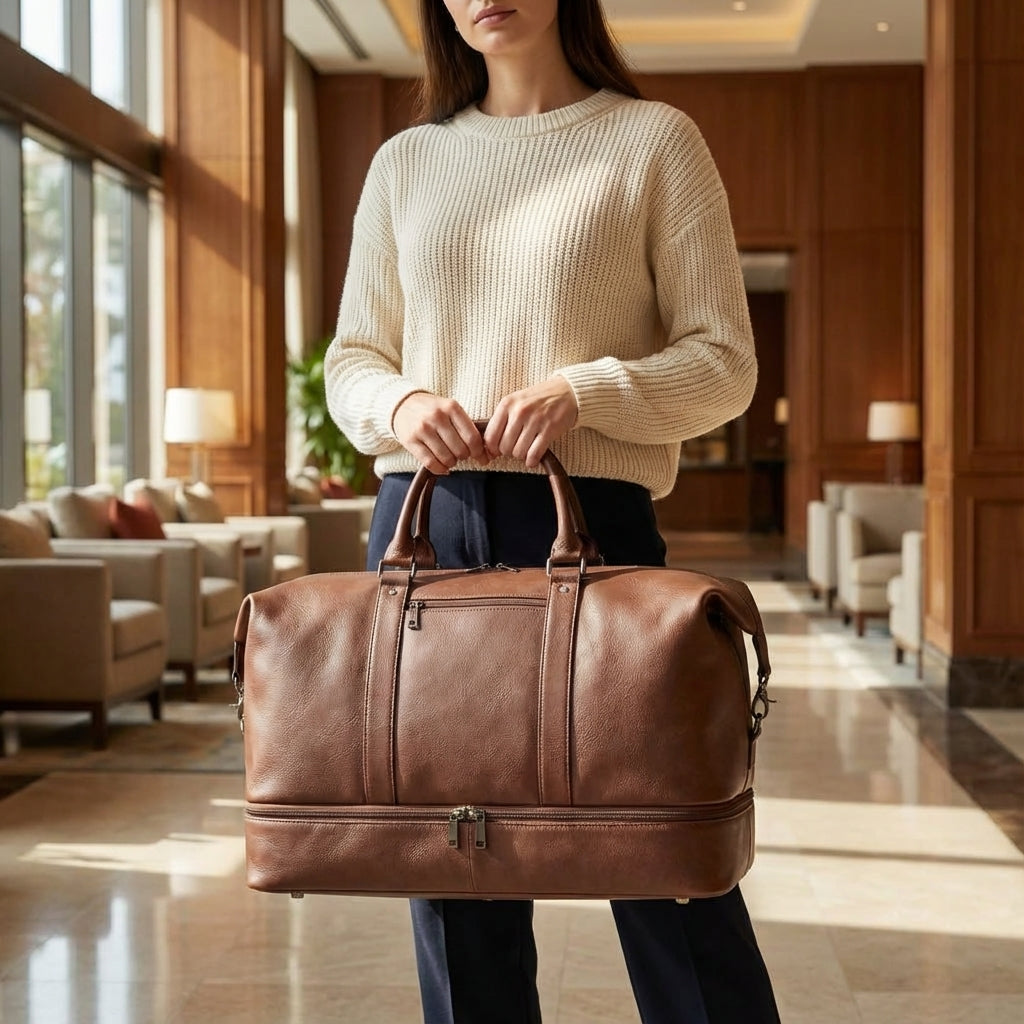 Grote Leren Weekend Tas - Voyagely