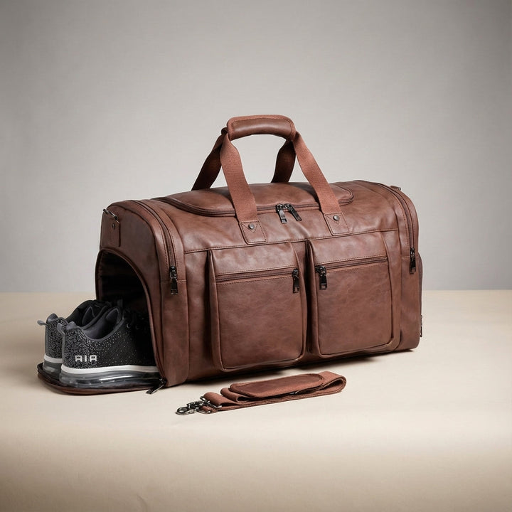 Grote Leren Weekend Tas - Voyagely