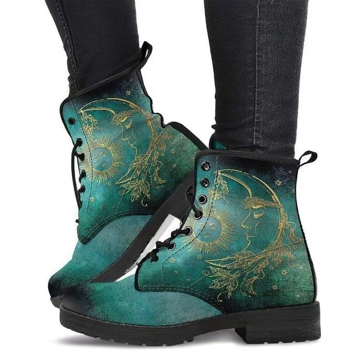 Ladies' ankle boots with autumn leaves and moon motif – Selene