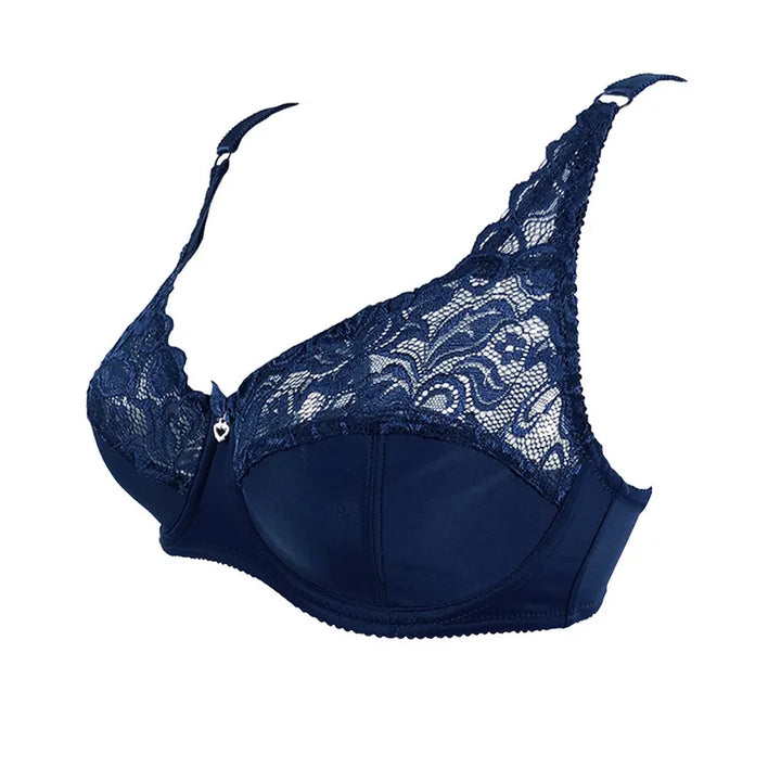 Dunkelblauer Spitzen-BH, bügellos, verstellbare Träger, Damenunterwäsche, elegant.