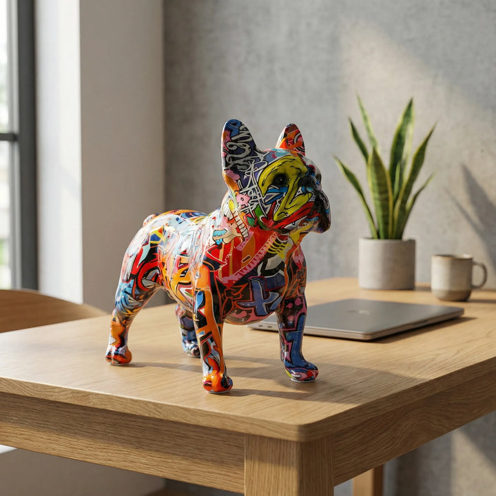 Handbeschilderd Bulldog-Beeldje In Graffitistijl - Frenzzo
