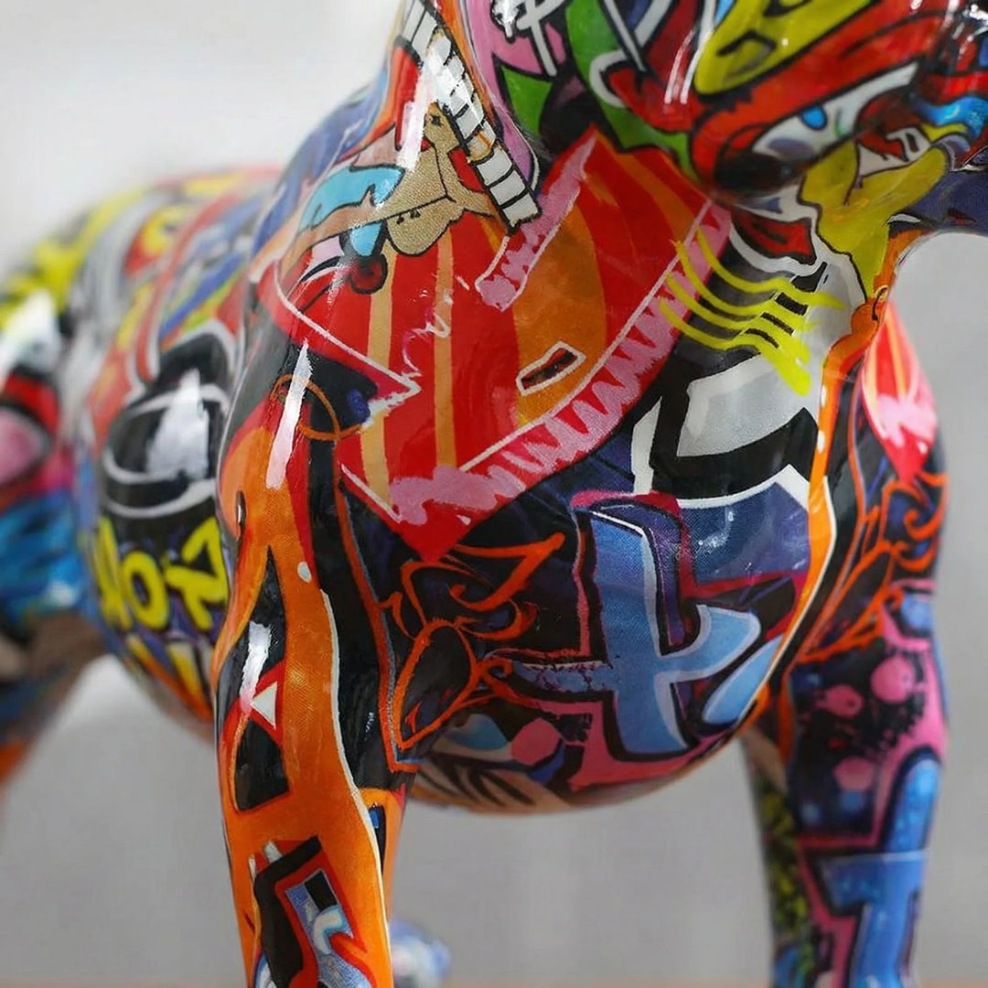 Handbeschilderd Bulldog-Beeldje In Graffitistijl - Frenzzo