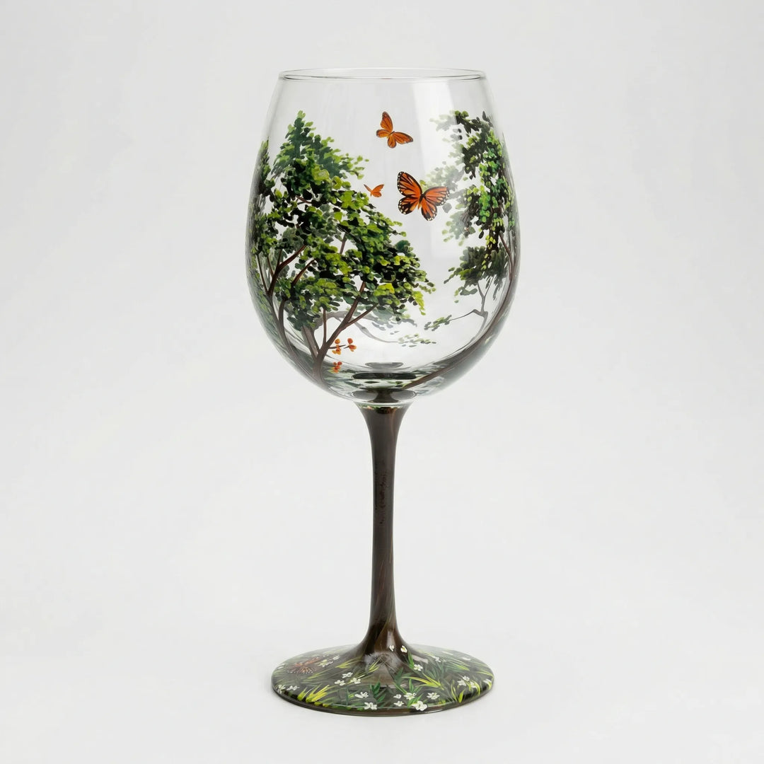 Handbeschilderd Wijnglas Met Natuurmotief - TreeGlass