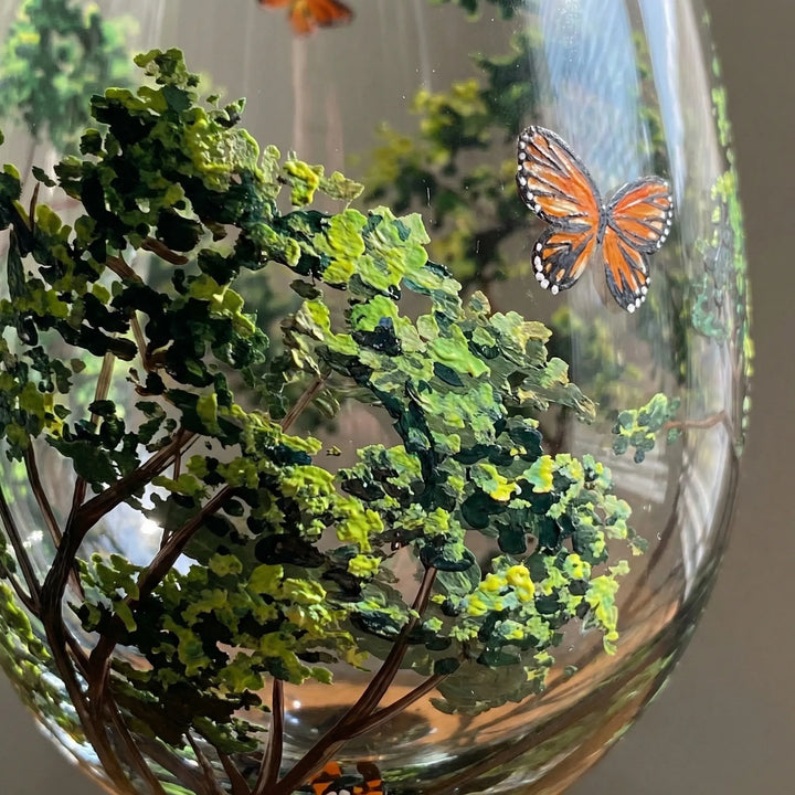Handbeschilderd Wijnglas Met Natuurmotief - TreeGlass