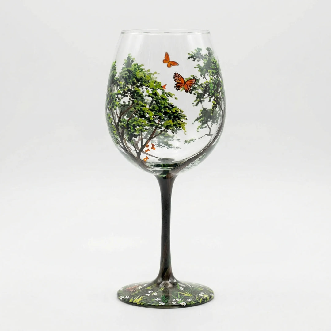 Handbeschilderd Wijnglas Met Natuurmotief - TreeGlass
