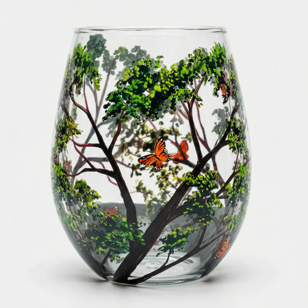 Handbeschilderd Wijnglas Met Natuurmotief - TreeGlass