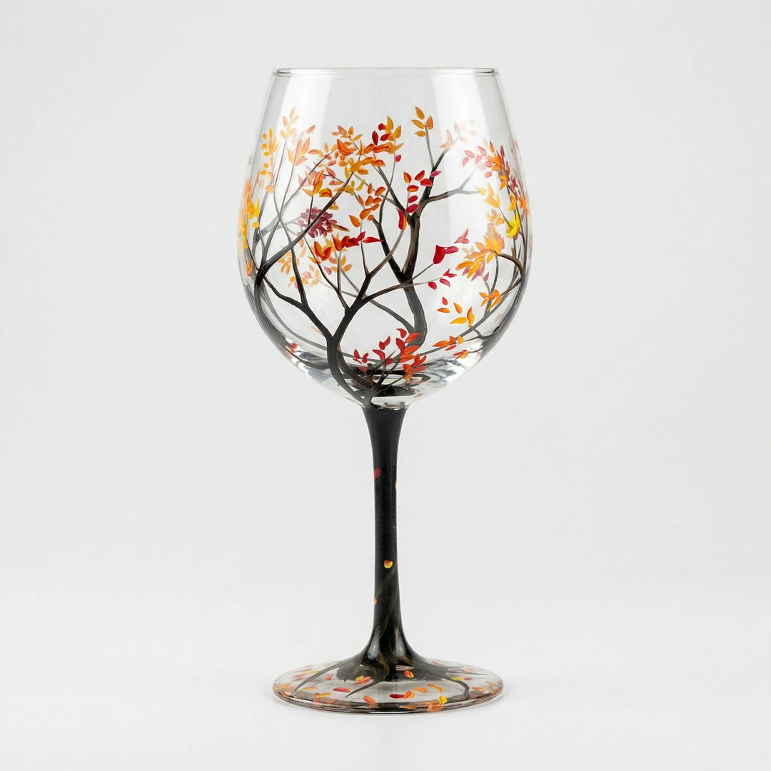 Handbeschilderd Wijnglas Met Natuurmotief - TreeGlass