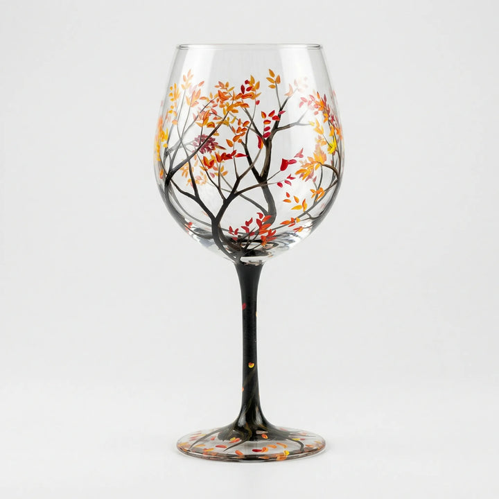 Handbeschilderd Wijnglas Met Natuurmotief - TreeGlass