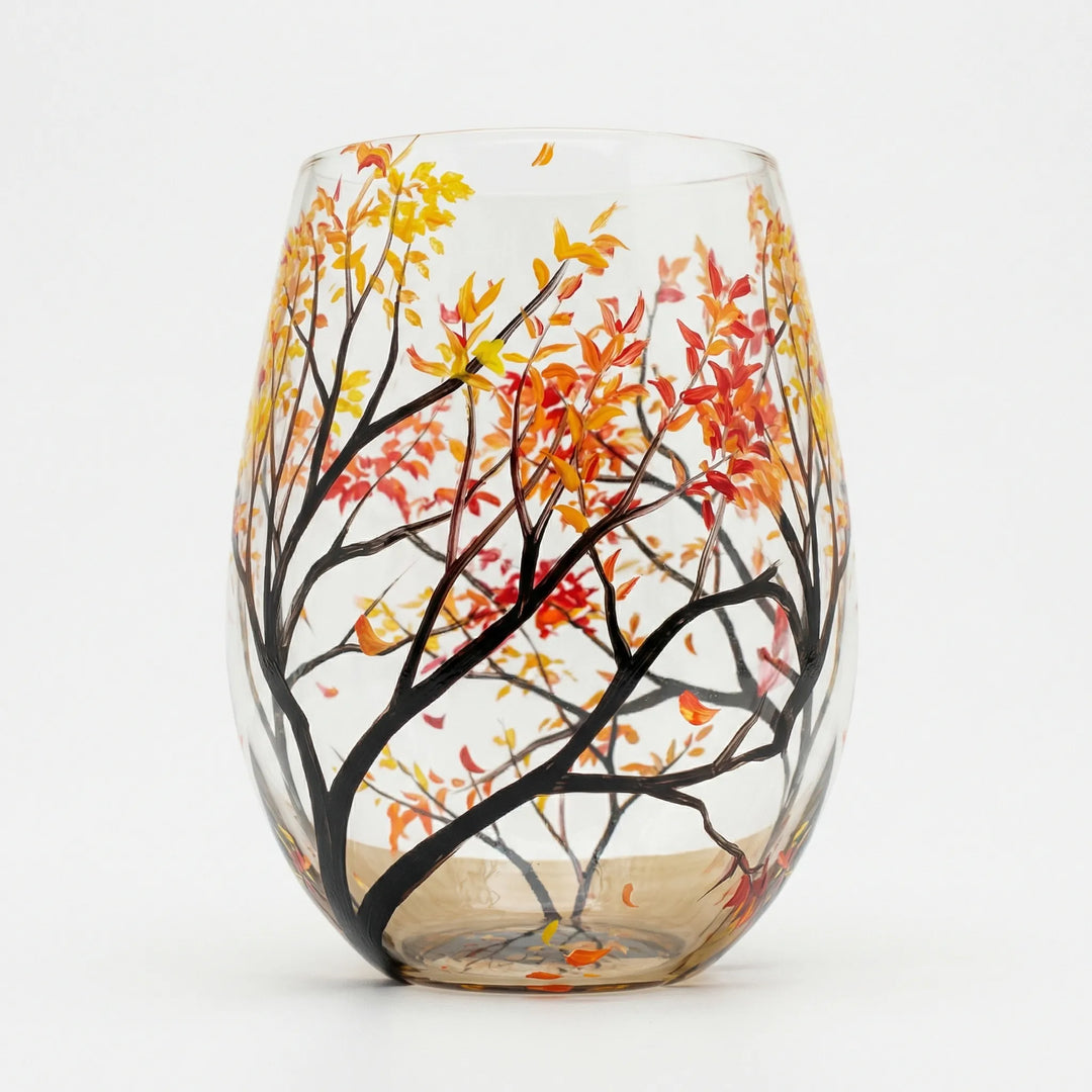 Handbeschilderd Wijnglas Met Natuurmotief - TreeGlass