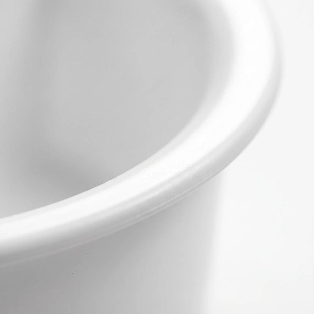 Close-up of the smooth, rounded rim of the white plastic bowl, showing its glossy finish and thick lip. 3