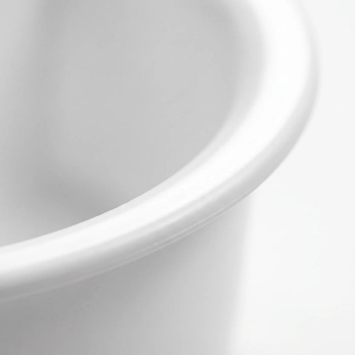 Close-up of the smooth, rounded rim of the white plastic bowl, showing its glossy finish and thick lip. 3
