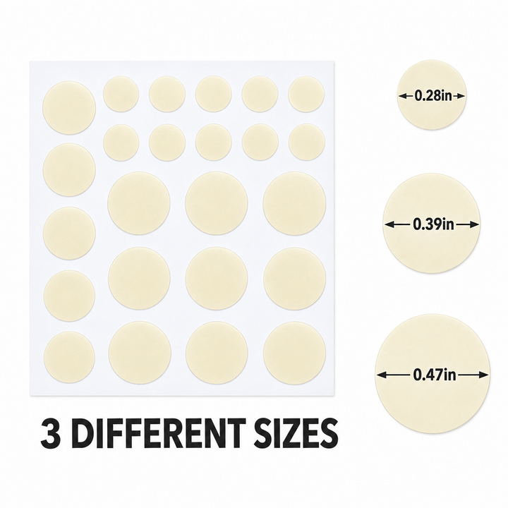 Gentle Skin Tag Removal Patches another view of a sheet of round beige patches in three sizes.
