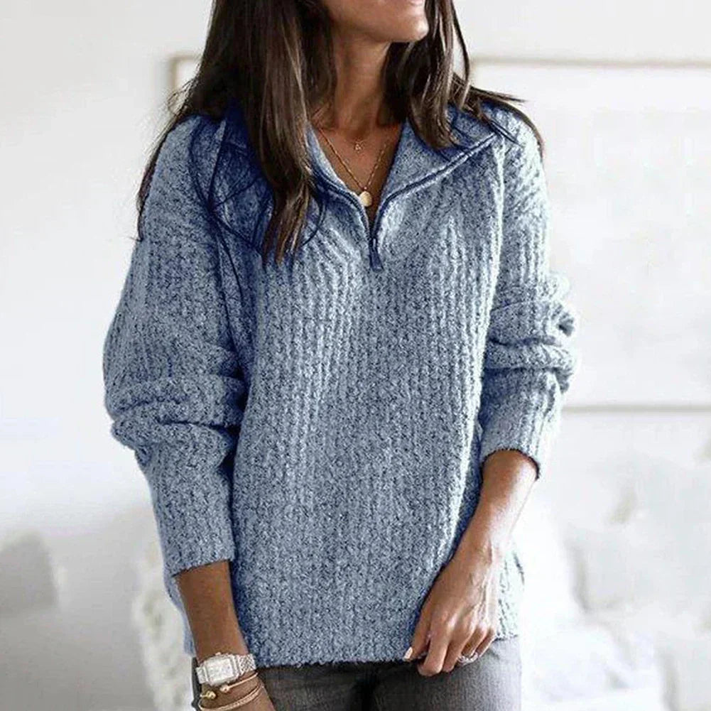 Autumnal structured women's half-zip sweater with long sleeves - Noelle