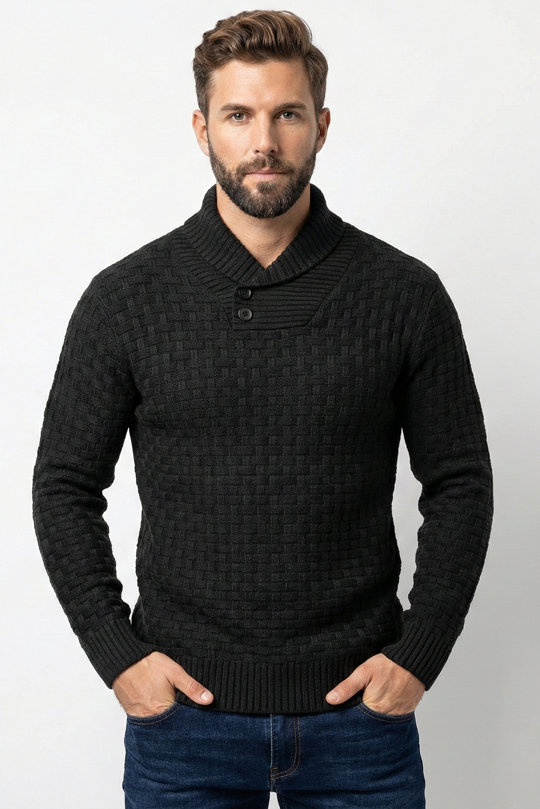 Herrenpullover Mit Schalkragen Und Strickmuster - Lenny