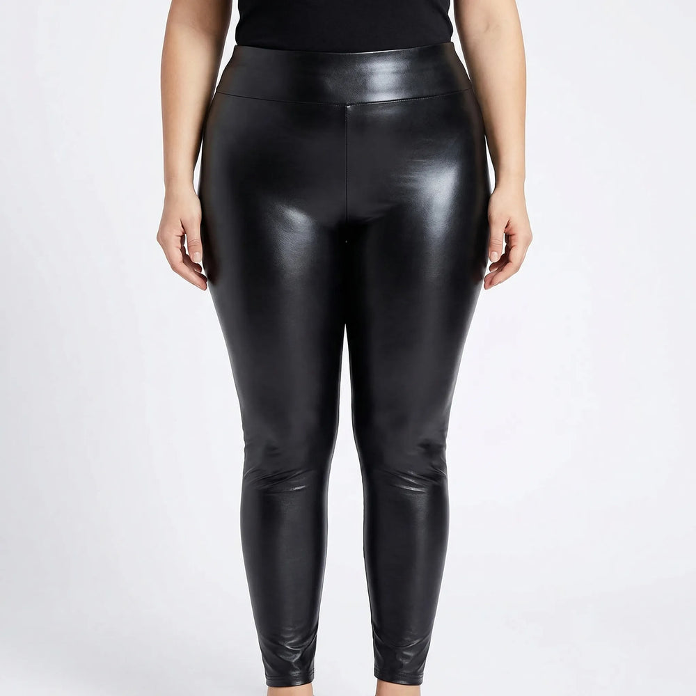High-Waist Faux Leather Plus Size Leggings - Lorena