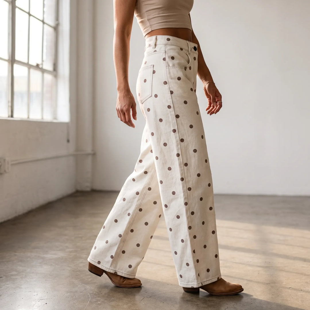 High-Waisted Barrel Polka Dot Pants - Shawna