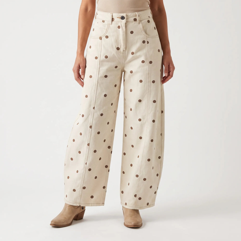 High-Waisted Barrel Polka Dot Pants - Shawna