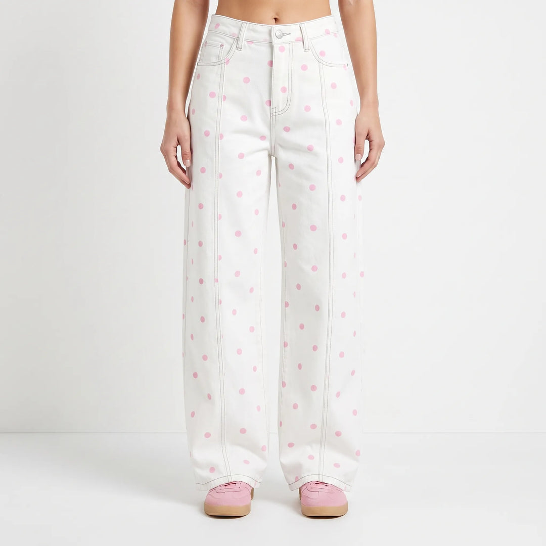 High-Waisted Barrel Polka Dot Pants - Shawna