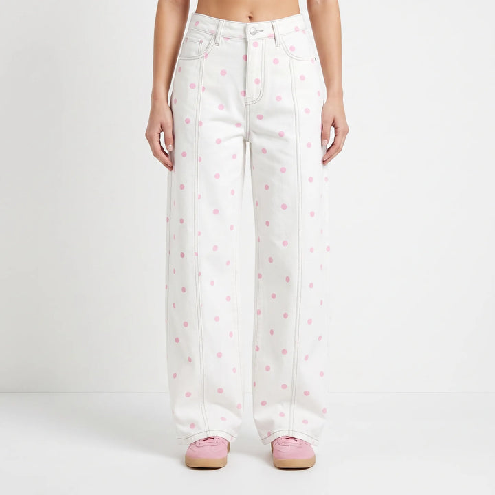 High-Waisted Barrel Polka Dot Pants - Shawna