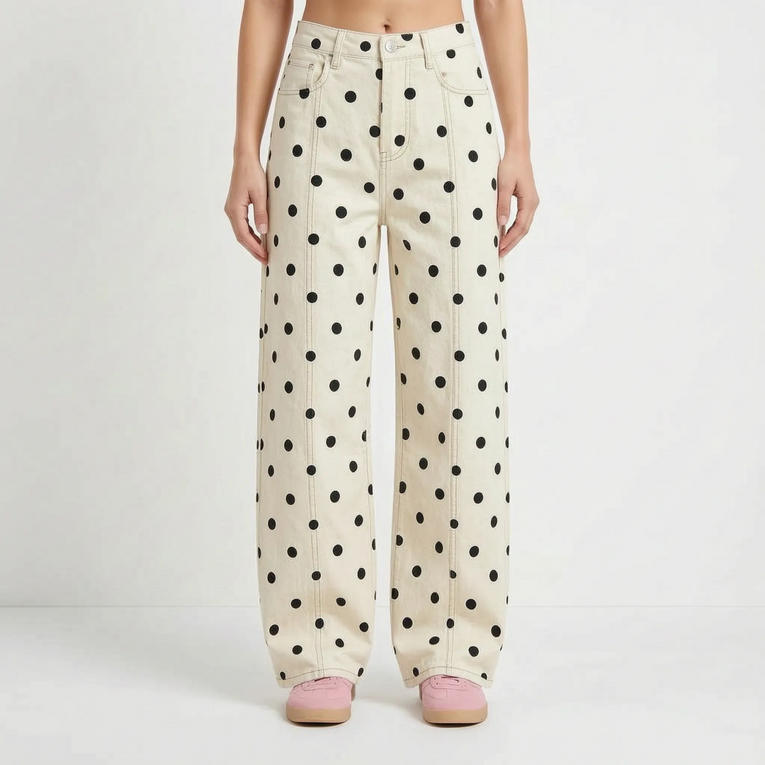 High-Waisted Barrel Polka Dot Pants - Shawna