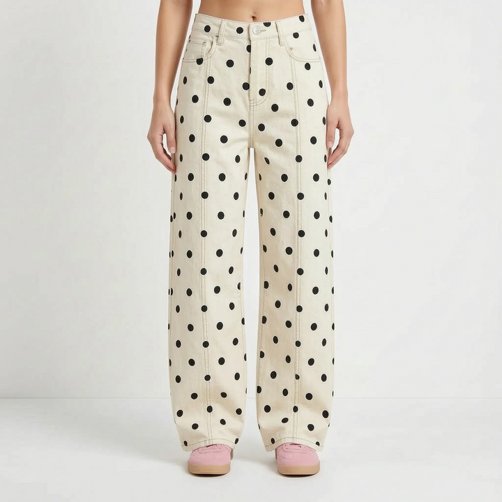 High-Waisted Barrel Polka Dot Pants - Shawna