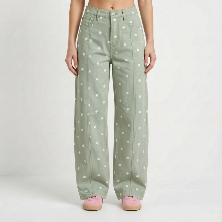 High-Waisted Barrel Polka Dot Pants - Shawna