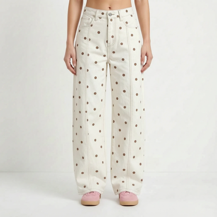 High-Waisted Barrel Polka Dot Pants - Shawna