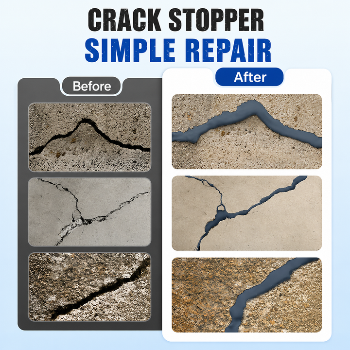 detail of three concrete cracks filled with a dark blue-gray sealant line
