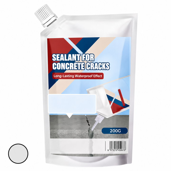 Front of the 200g sealant pouch with white spout cap, shown with a light gray color swatch.