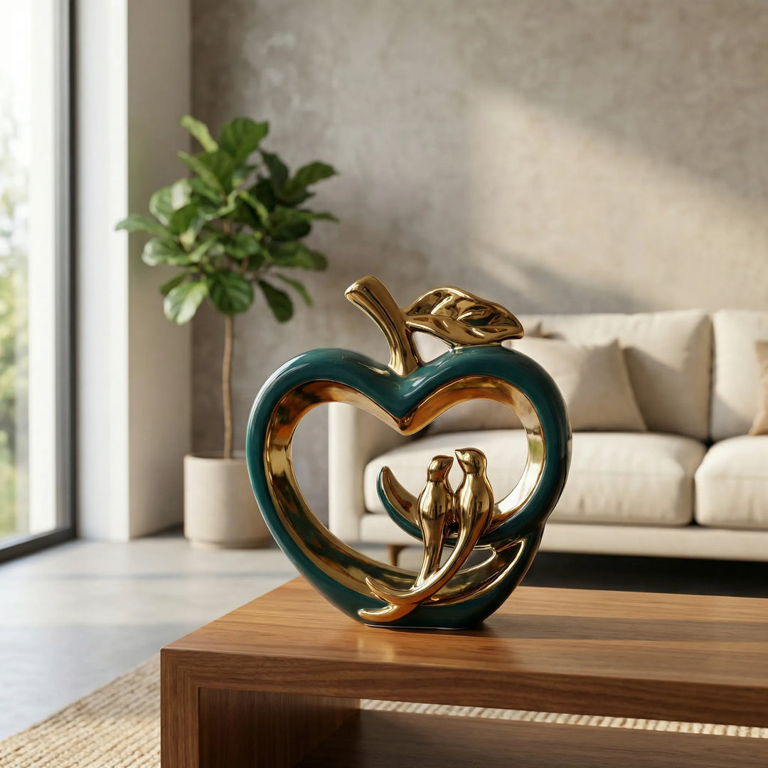 Holle Keramische Appelsculptuur Met Gouden Accenten - Ceramolux