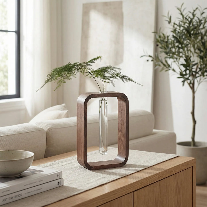 Hydrocultuurvaas Met Houten Frame En Glazen Buis - Floravito