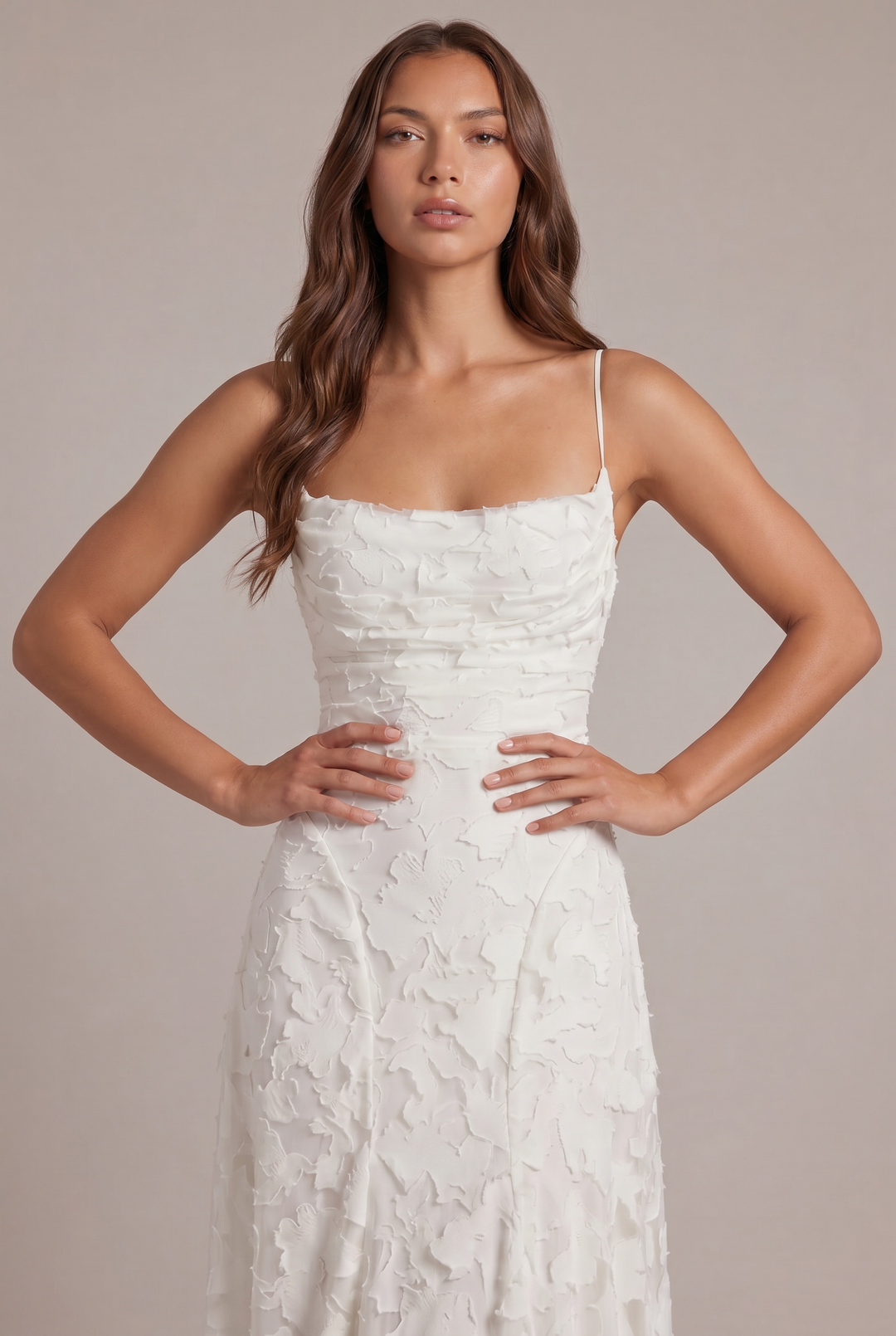 Olivia Maxi Dress detail of the white bodice and thin straps