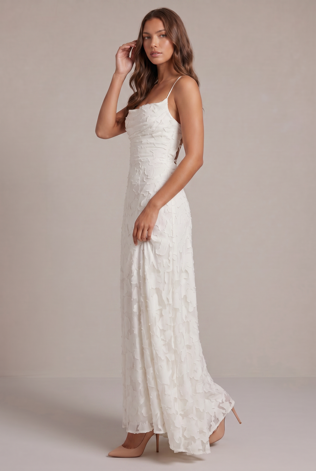 Olivia Maxi Dress in white, side view