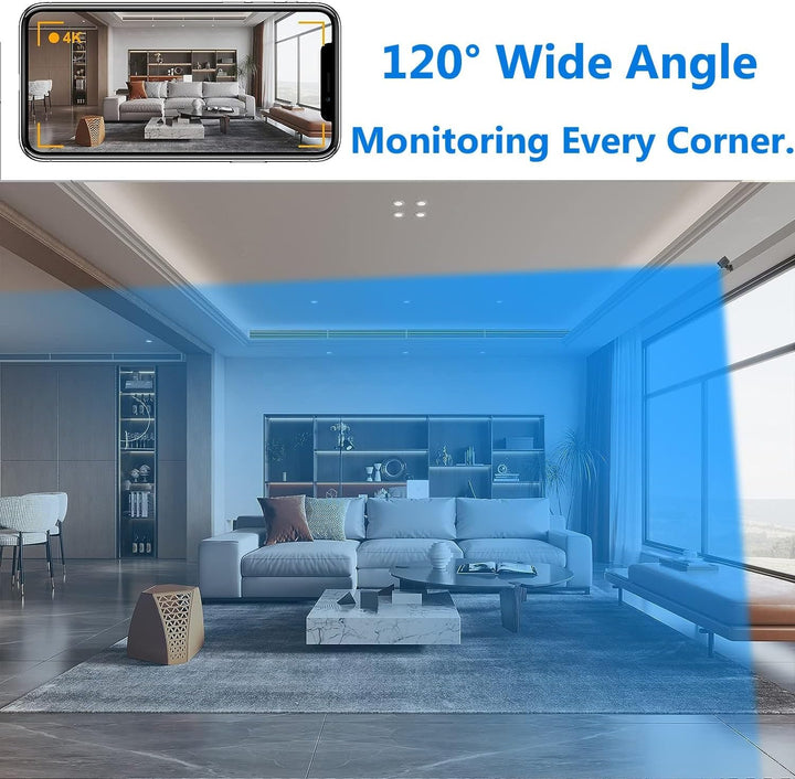 Black indoor camera detail with wide room coverage