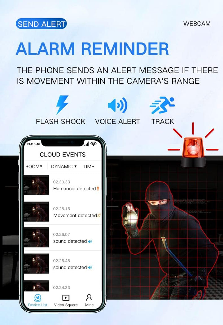 Black indoor camera detail with motion detection alerts