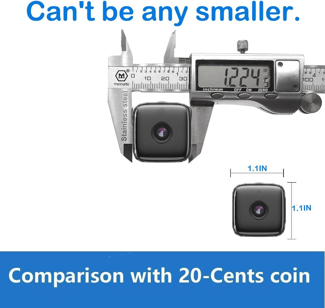 Black indoor camera detail showing its small size